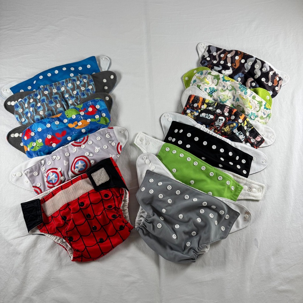Lot of‎ 11 Alva Baby Multicolor Adjustable Snap Hook & Loop Cloth Diapers